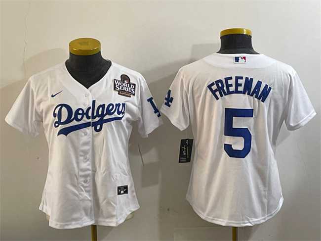 Women%27s Los Angeles Dodgers #5 Freddie Freeman White 2024 World Series Cool Base Stitched Jersey(Run Small)